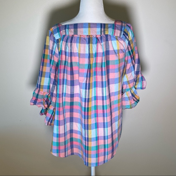 Terra and Skye Blue and Pink pastel plaid Size  3x top with ruffled slee… - Picture 2 of 8
